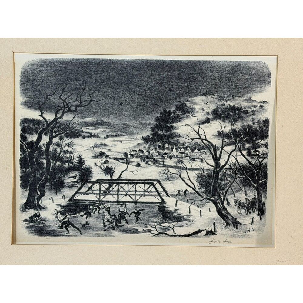 Winter in the Catskills Doris Lee Lithograph Print Skating Winter Early America